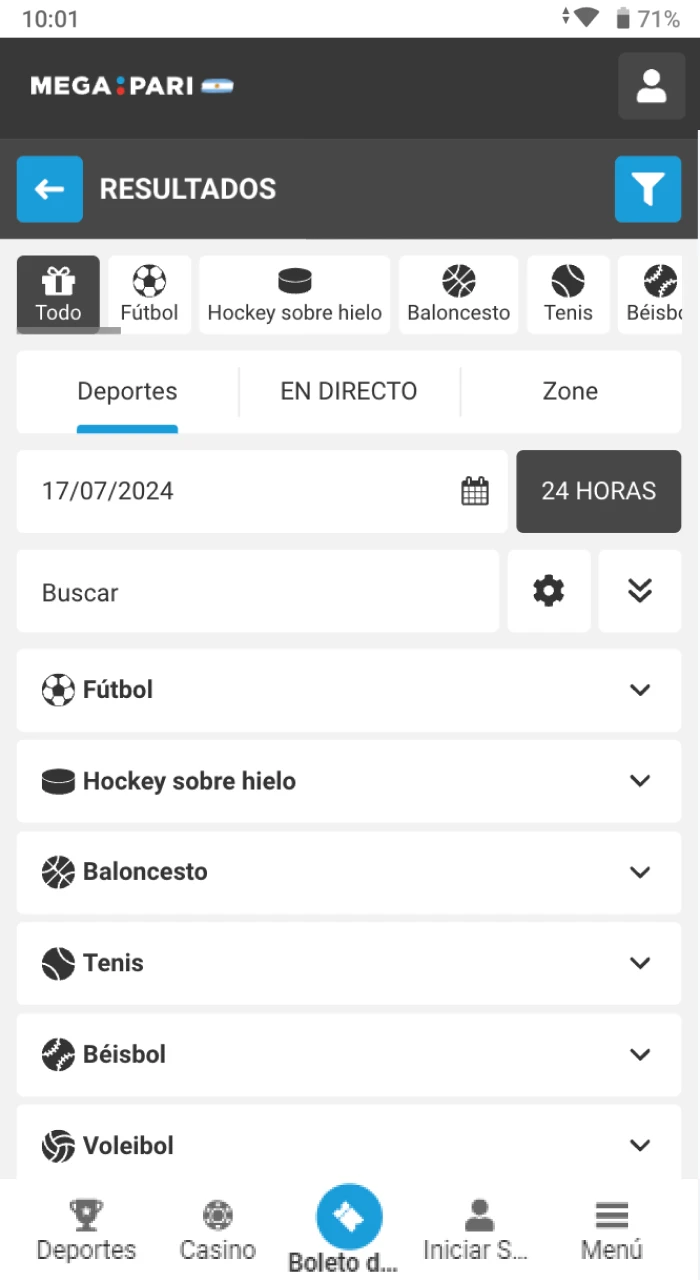 Podrás realizar apuestas en deportes, participar en apuestas en vivo, hacer apuestas combinadas (en múltiples eventos simultáneamente), así como jugar tragamonedas, participar en juegos en directo, deportes virtuales, bingo y loterías.