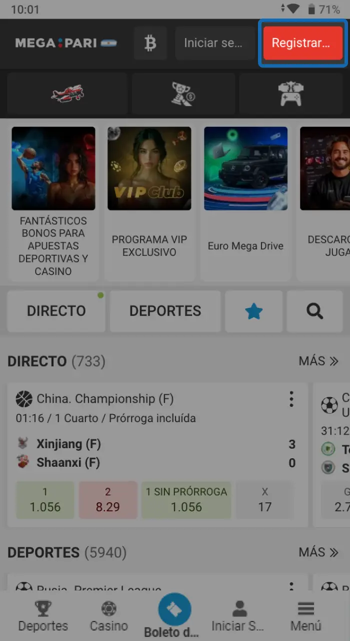 Elige tu método de registro, tienes varias opciones disponibles.